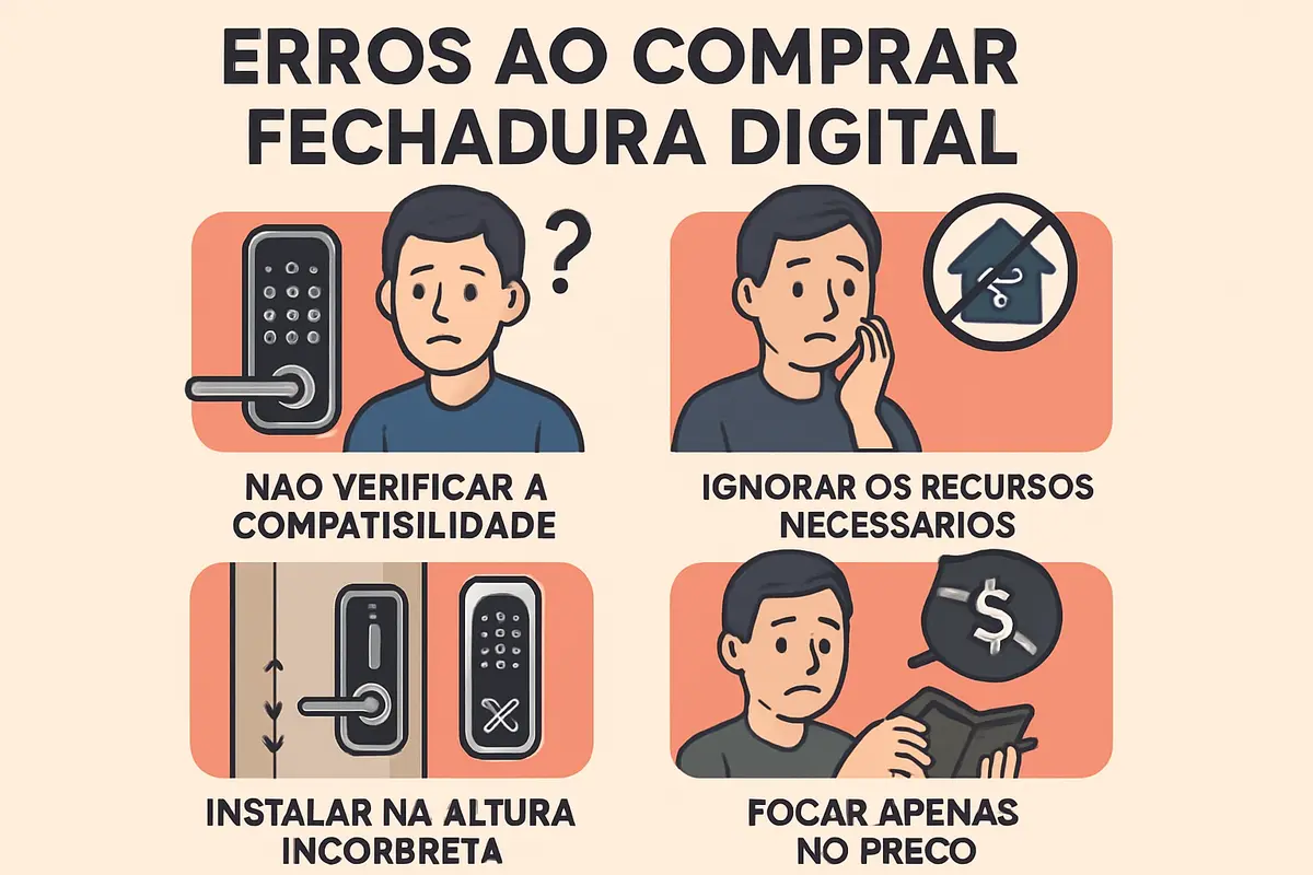 Mãos ajustando fechadura digital moderna em porta de madeira