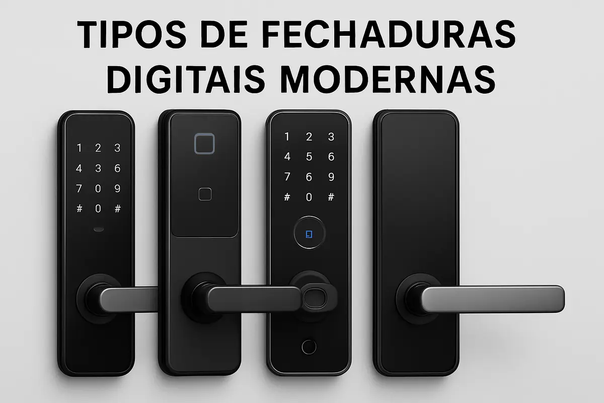 Closeup de mão selecionando fechadura digital moderna com teclado numérico e leitor biométrico