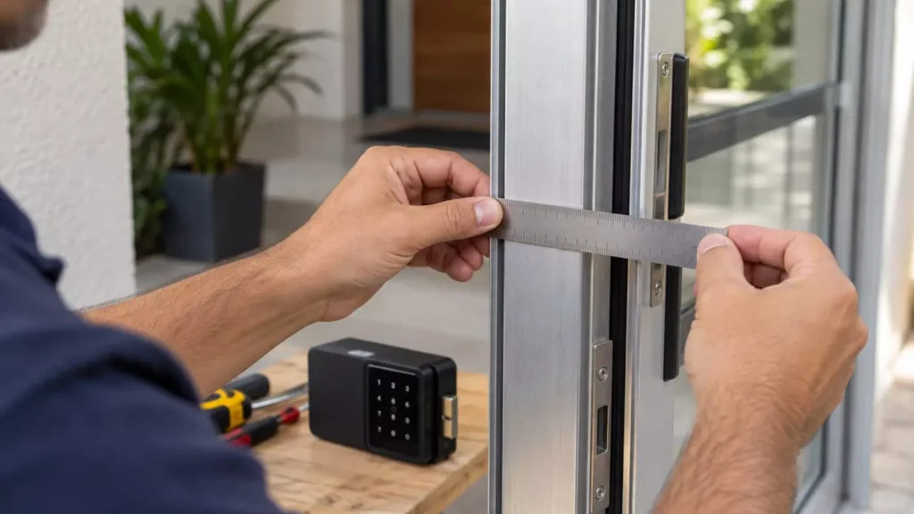 Como saber se a fechadura cabe na porta de aluminio Medição do perfil de alumínio antes de escolher a fechadura digital